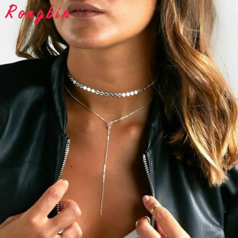 Простое богемное ожерелье женское Позолоченное серебряное ожерелье-чокер из