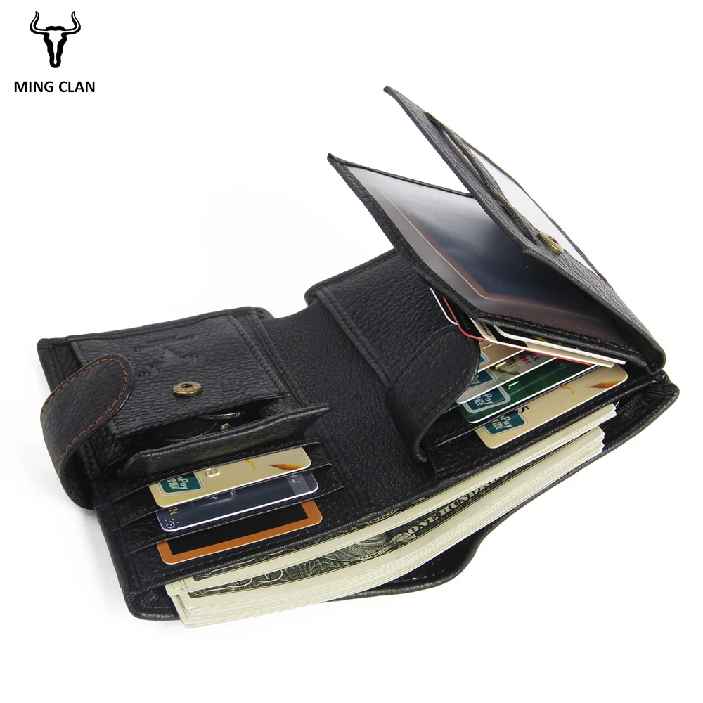 2019 Leather Men Wallets With 2 ID Windows And Coin Pocket Card Wallet for Men Authentic Leather Wallets Men Money Bag
