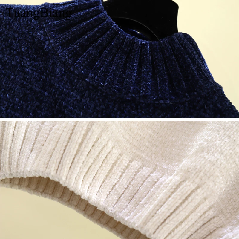 Сгущает Теплый синель Кашемир для женщин Drop shoulder длинный рукав свитеры зимние