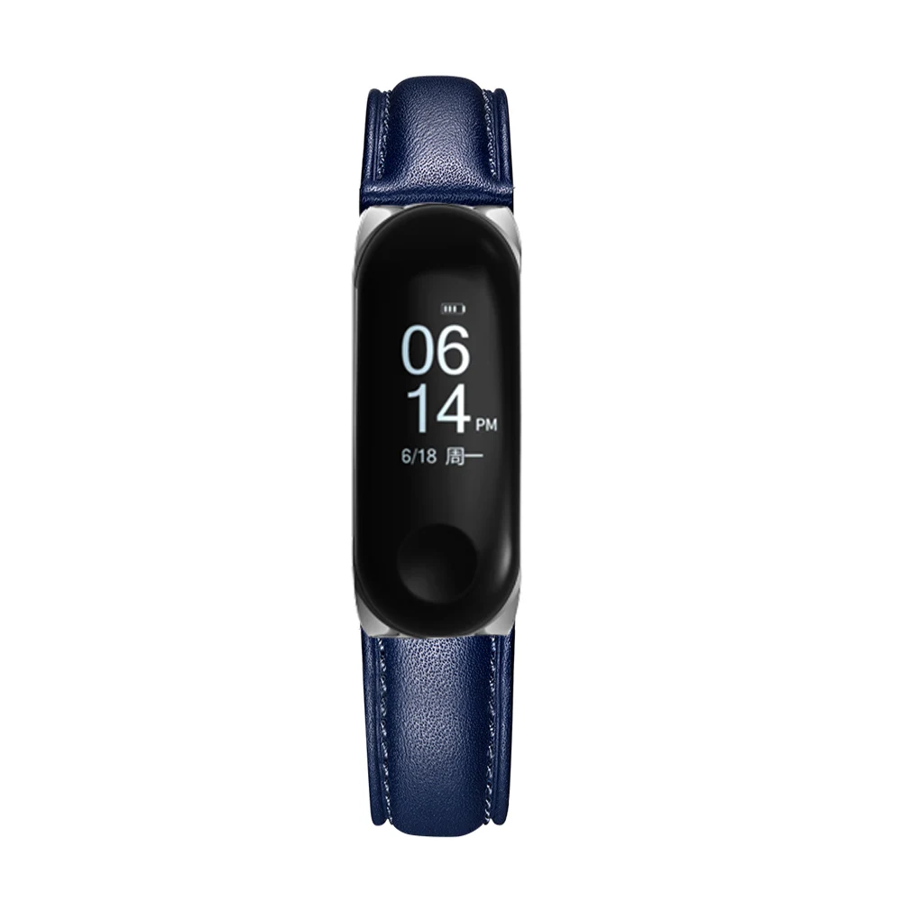 Синий Цветной кожаный ремешок для xiaomi mi band 4 ремешок для часов Ремешок для xiaomi mi Band 4/3 аксессуары браслет mi band 3 ремешок - Цвет: Синий