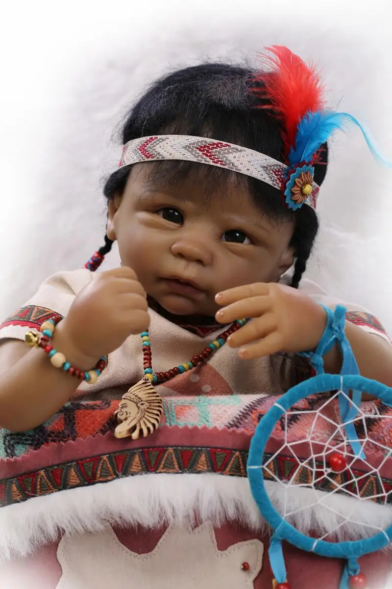 NPK 22 дюймов индийский Стиль винилсиликоновых Reborn Baby Doll шоколад кожи Boneca подарок
