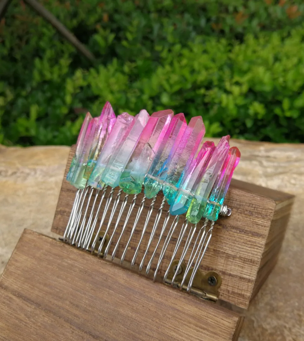 Необработанная Хрустальная корона Ocean Blue Green Opal Angel Aura Quartz серебряная с подвесом