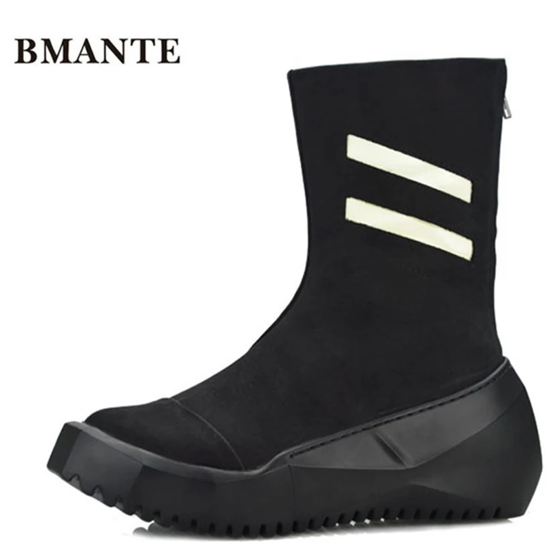 Мужские мотоциклетные ботинки черного цвета на молнии в уличном стиле платформе