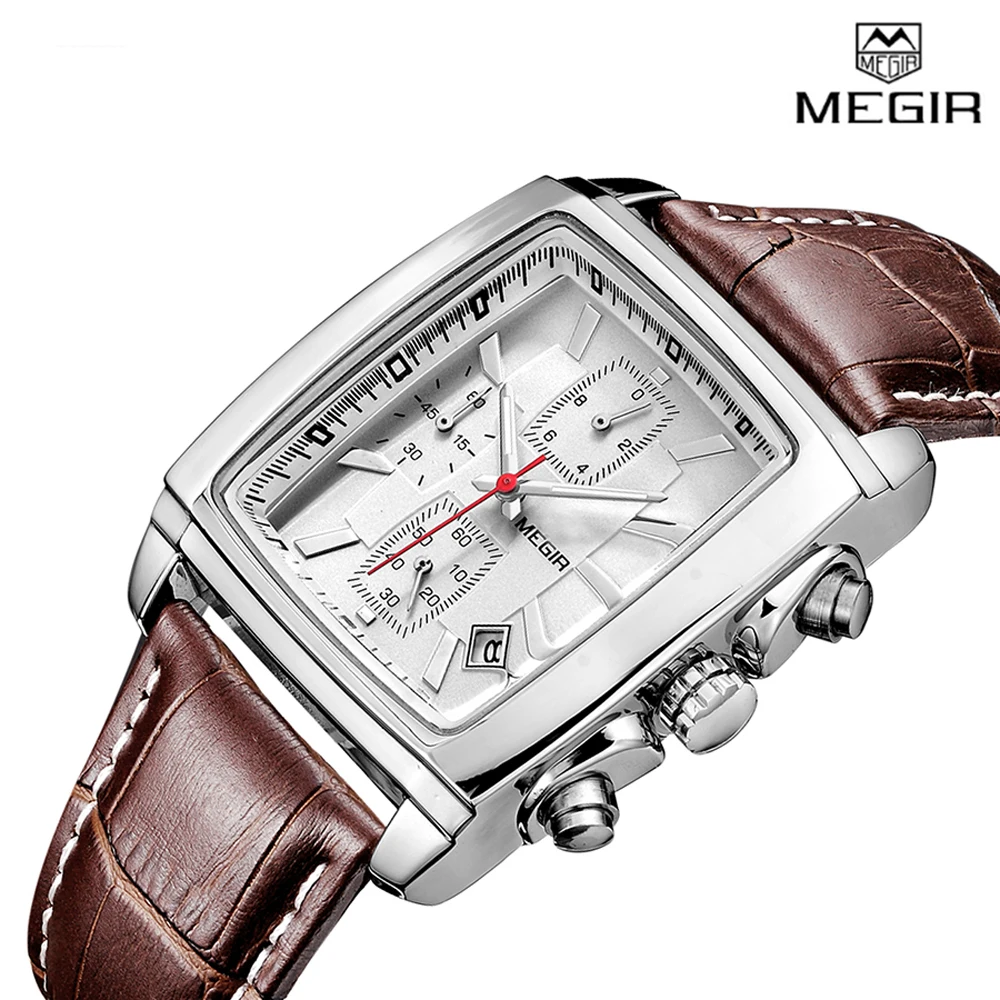 MEGIR мужские спортивные часы хронограф с кожаным ремешком кварцевые армейские