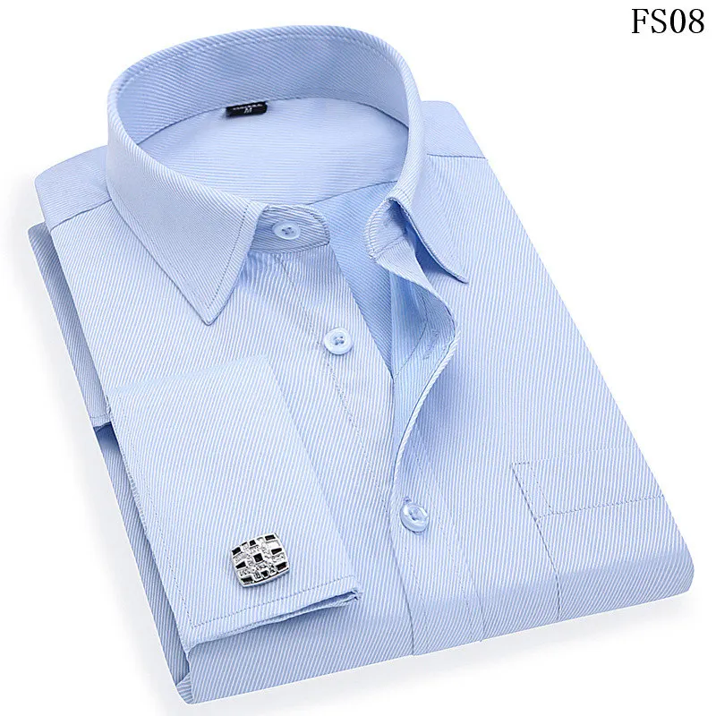 

Men French Cuff Dress Shirt 2023 New White Long Sleeve Casual Buttons Shirt Male Brand Shirts Regular Fit Cufflinks Included 6XL