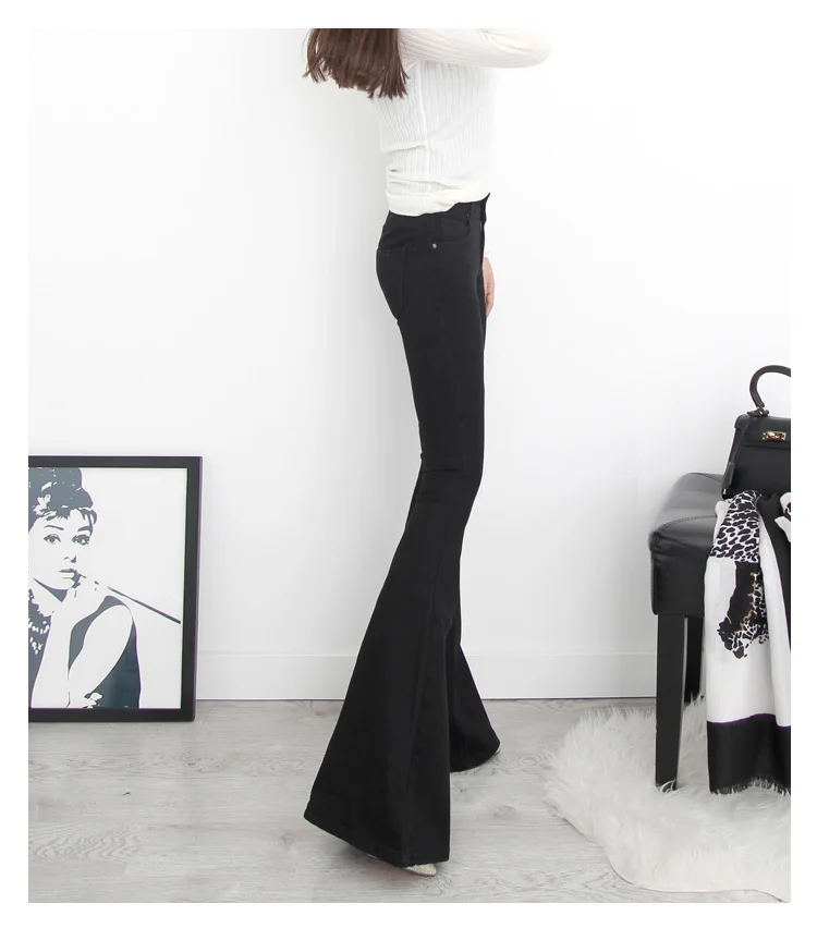 2018 Новая мода Высокая талия джинсы Винтаж Брюки-клеш Для женщин широкие брюки