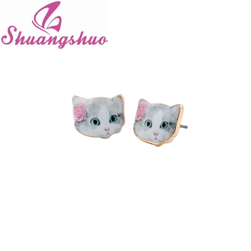 Hot Sale New Fashion Designed Colorful Cute Animal Earrings Cat Head with Flower for Women OED038 | Украшения и аксессуары