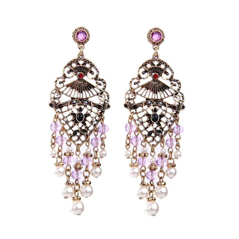 Boho Стиль Vintage Античное Золото Цвет Индии Заявление Серьги Ретро Нация Розовый