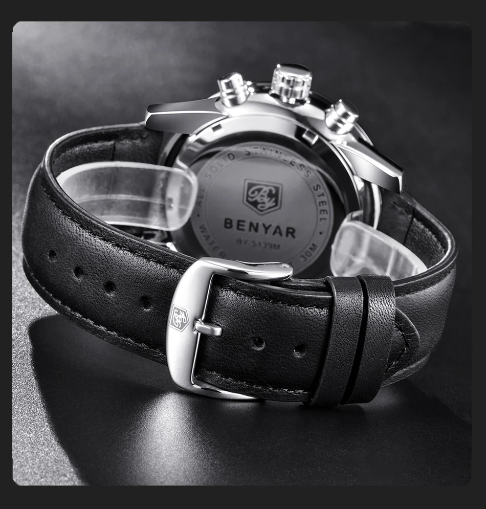 Reloj Hombre Топ бренд класса люкс BENYAR модный хронограф спортивные мужские часы военные кварцевые часы Relogio Masculino