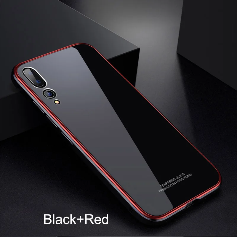 Black Red Ультратонкий Жесткий чехол для huawei P10 P10 Plus P20 P20 Pro Чехол металлический бампер+ покрытие PC Edge закаленное стекло задняя крышка 3 в 1 Coque Capa - Цвет: Black Red