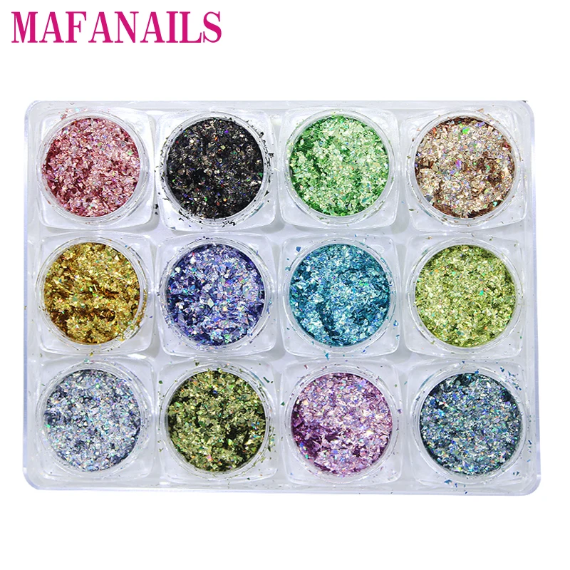 

12jar голографические блестящие хлопья, случайные порезанные нерегулярные сломанные хлопья, голограмма Единорог пыль, дизайн ногтей, блеск д...