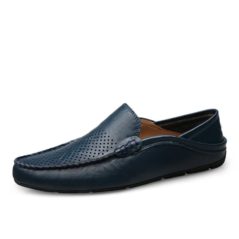 hollow blue shoes KOZLOV/итальянская Летняя обувь на полой подошве; мужские повседневные Роскошные брендовые лоферы из натуральной кожи; Мужские дышащие водонепроницаемые мокасины; Мокасины без застежки - Цвет: hollow blue shoes