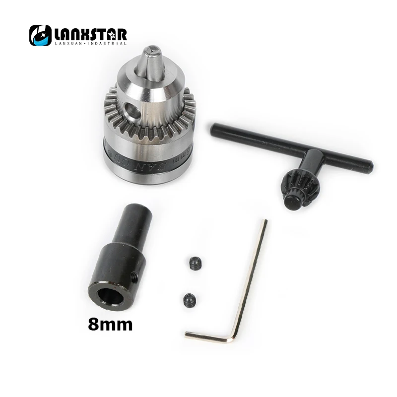 Chuck and 8mm Sleeve Lanxstar Chuck0.6-6 мм монтажный блок B10 зауженные Chuck Strap4/5/6/8 мм Подключение Сталь втулка вала двигателя ключ Мощность инструменты - Цвет: Chuck and 8mm Sleeve