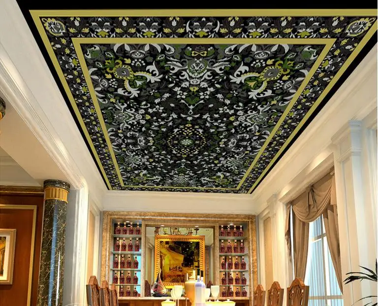 Пользовательские 3d обои с узором в виде листьев на потолок для гостиной