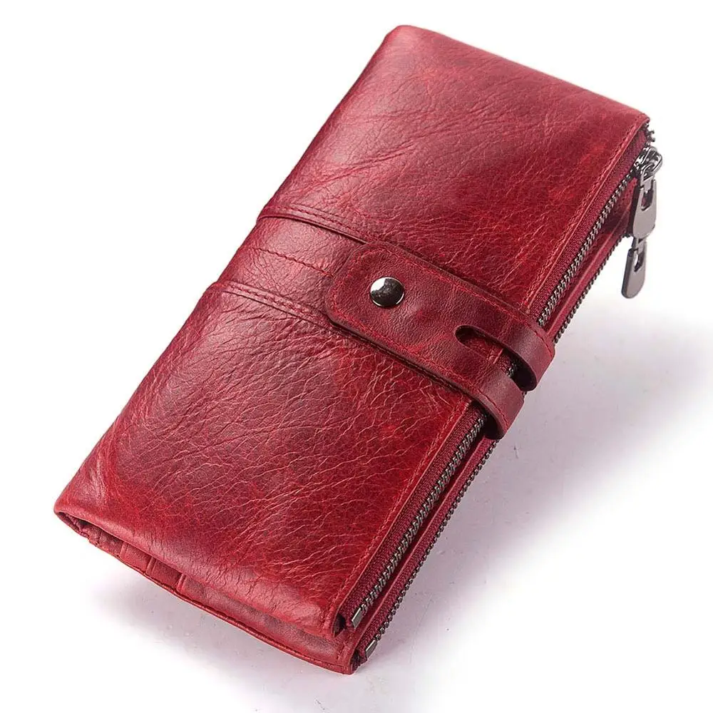 Red L KAVIS, красный,, натуральная кожа, женский кошелек, для монет, на застежке, Portomonee, клатч, сумка для денег, Женский держатель для карт, длинный, качественный - Цвет: Red L