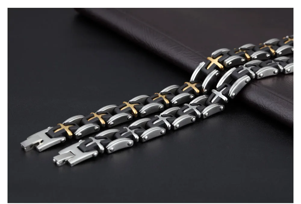 Нержавеющая сталь крест браслеты для мужчин s звено коробка цепи аксессуары 21 см черный золотой цвет Магнитный браслет для мужчин мужские ювелирные изделия
