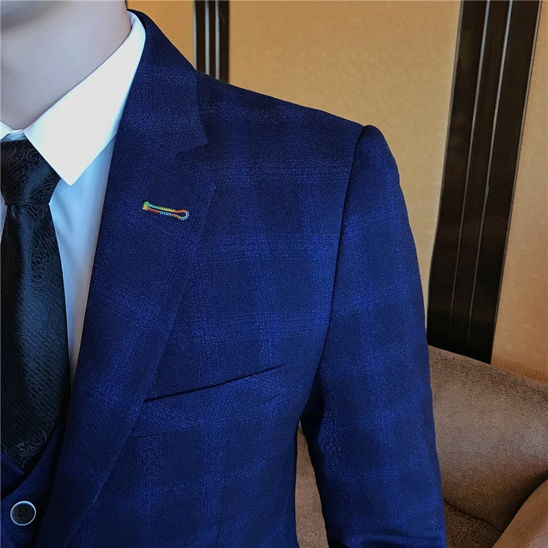 Men's Blazer Men Soft Comfortable Khaki Blue Suit Jacket Male Plaid Slim Single Breasted High Quality Jaquetas Homens Size M 3XL | Мужская