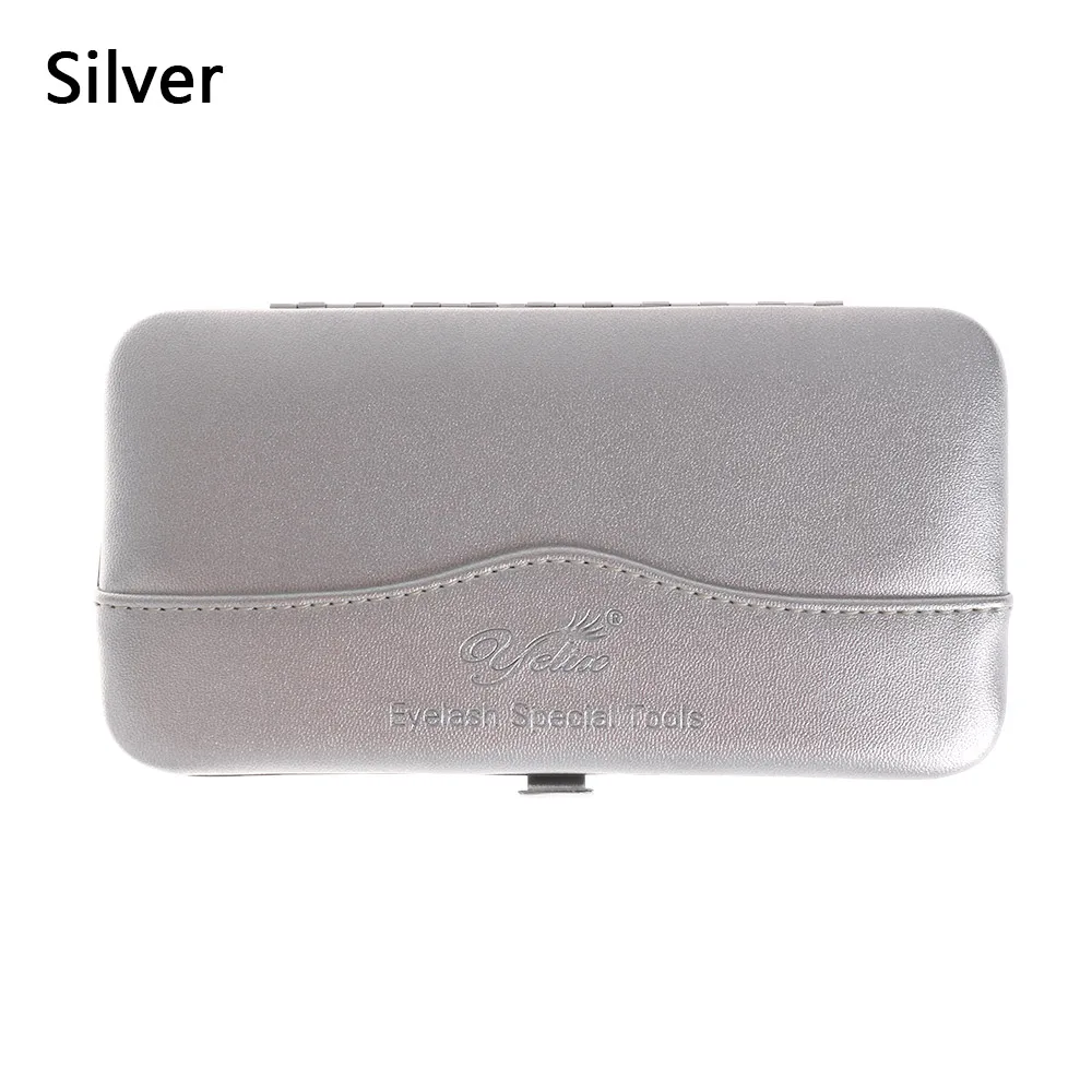 silver 1 шт., 9 цветов, портативный Пинцет для ресниц, коробка с собственной этикеткой, инструменты для наращивания ресниц, пинцет для ресниц, косметический Чехол - Цвет: silver