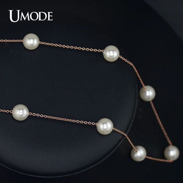 UMODE Женское ожерелье с жемчужными бусинами и розовой позолотой JN0133|rose gold|necklace of