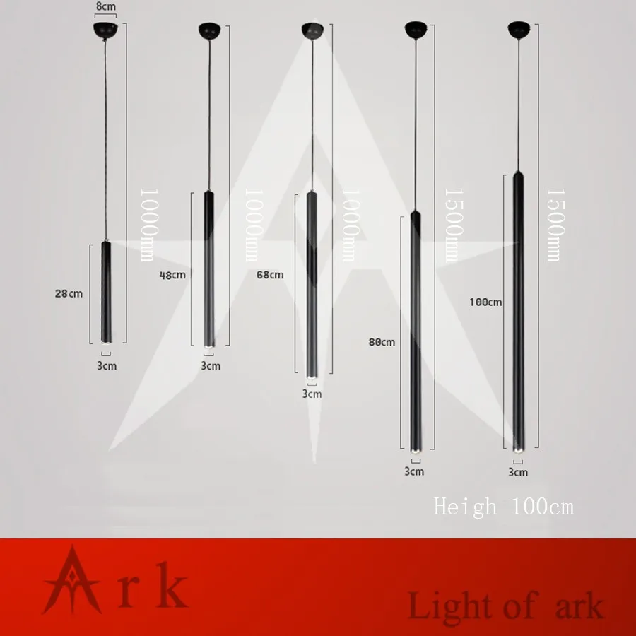 Подвесная лампа цилиндрической формы черная алюминиевая для украшения дома