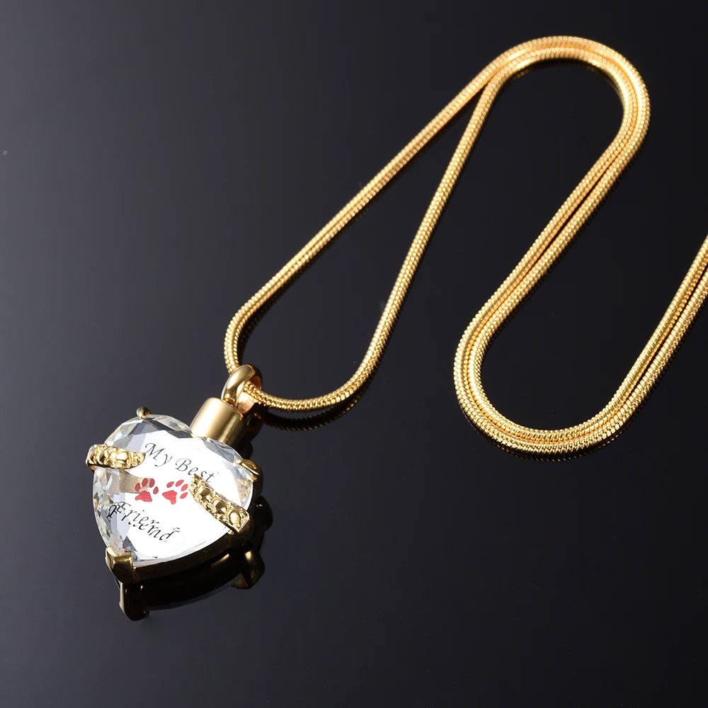 Solid Golden Heart Urn Necklace&ampClear Crystal Inlay Cremation Pendant Pet Memorial Ashes Keepsake Jewelry For Dog | Украшения и
