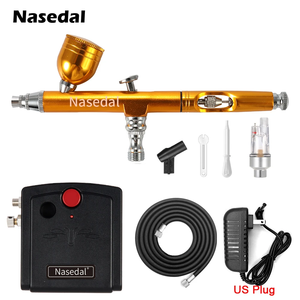 Set 1 US Plug Nasedal Аэрограф компрессор комплект двойного действия 0,3 мм воздушная кисть краска Spary пистолет макияж ногтей татуировки краски автомобиля Торт Декор аэрограф - Цвет: Set 1 US Plug