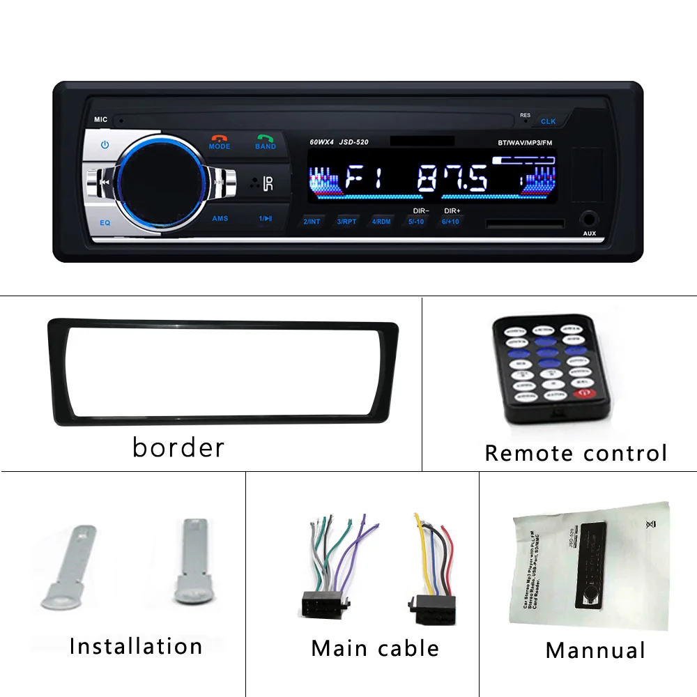 AMprime Авторадио 12 В Автомагнитола Bluetooth 1 din автомобильный стерео плеер телефон AUX-IN/FM/USB/Радио пульт дистанционного управления для телефона автомобильный аудио - Цвет: ISO  connector
