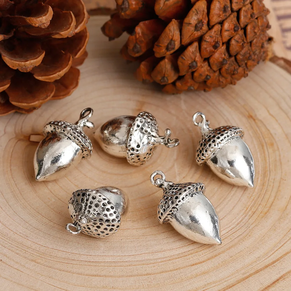 DoreenBeads цинковый сплав 3D амулеты желудь античное серебро золото 28 мм(1 1/") x 16 мм(5/8"), 2 шт
