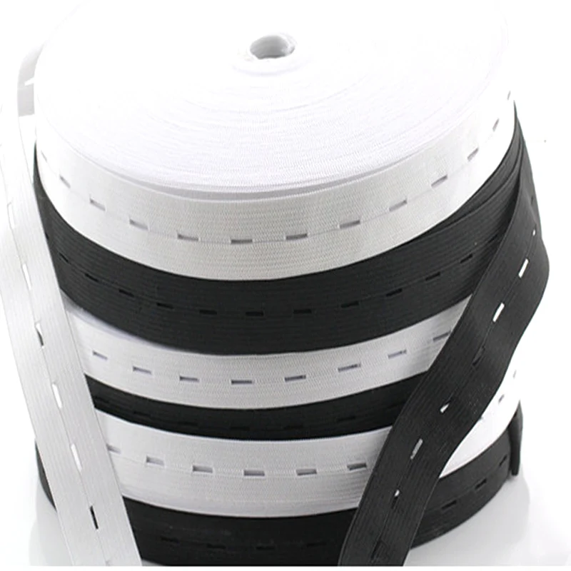 

1 Meters 15/20/25MM Button Hole Knit Flat Elastic Bands Ribbon Tape for DIY Garment Sewing Accessories White/Black Wire Webbing