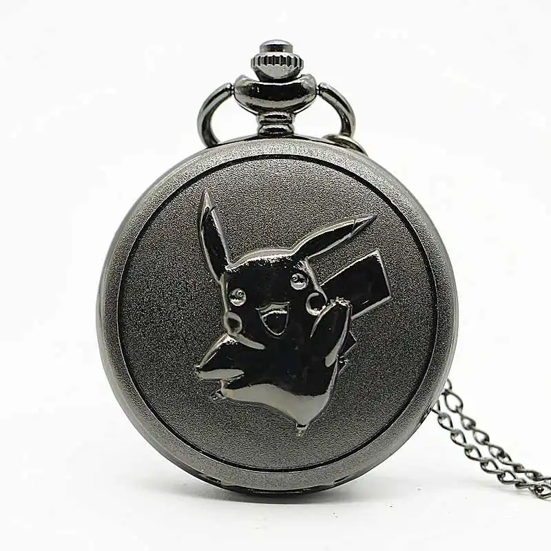 all black Антикварные Pikachu кварцевые карманные часы Аналоговое ожерелье с подвеской мужские и женские детские часы подарок - Цвет: all black