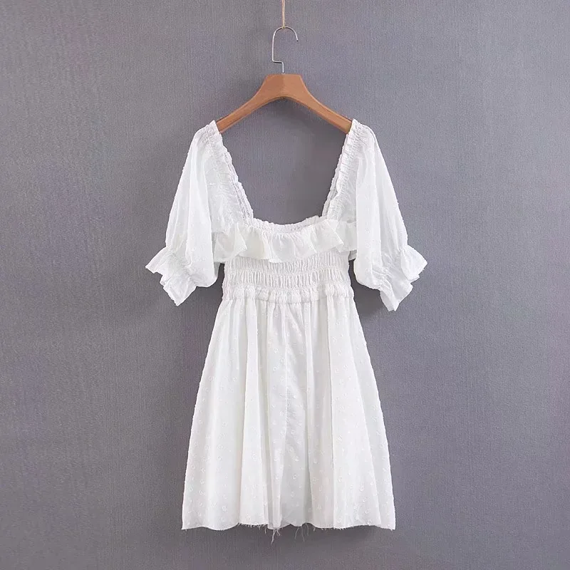 Женское мини платье с рюшами открытой спиной и вырезом лодочкой|Женские платья| |