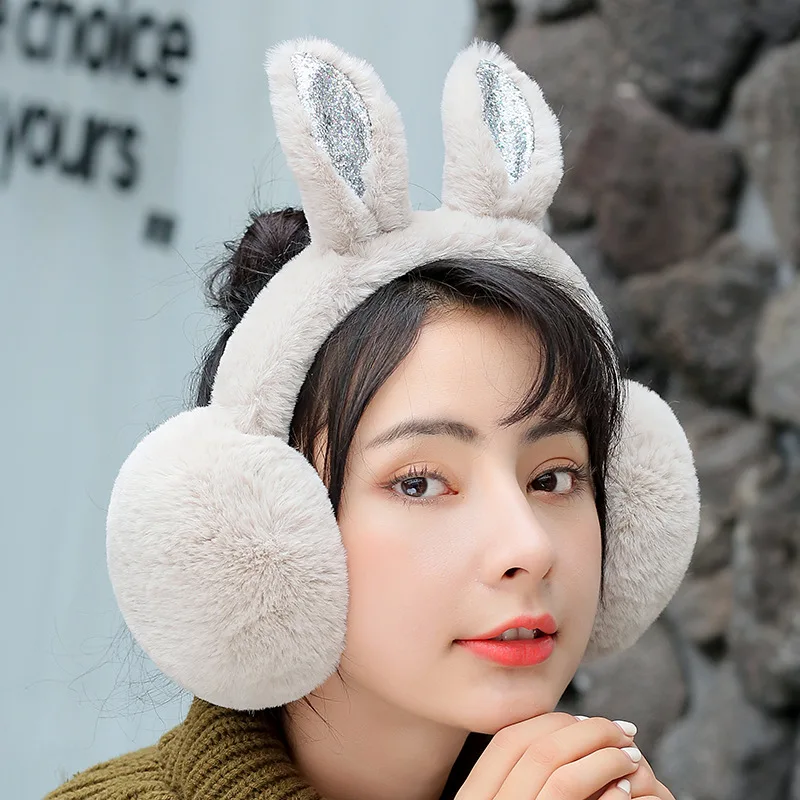 Женские зимние теплые вязаные наушники с кроличьими ушками рождественские