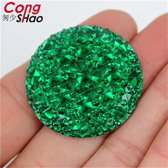 Deep Green Cong Shao 10 шт 35 мм большие круглые полимерные стразы аппликация с камнями и кристаллами драгоценные камни плоские с оборота для костюма пуговицы для рукоделия 8Y783 - Цвет: Deep Green