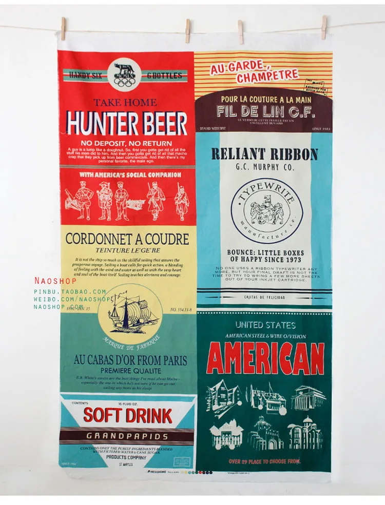 Винтажная стеганая ткань из хлопка и льна в стиле ретро с изображением коллажа