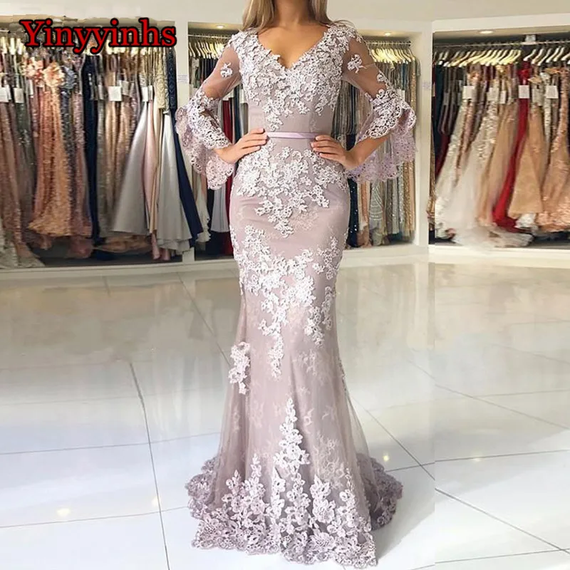 Yinyyinhs мусульманское вечернее платье с длинным рукавом vestidos largos кружевное