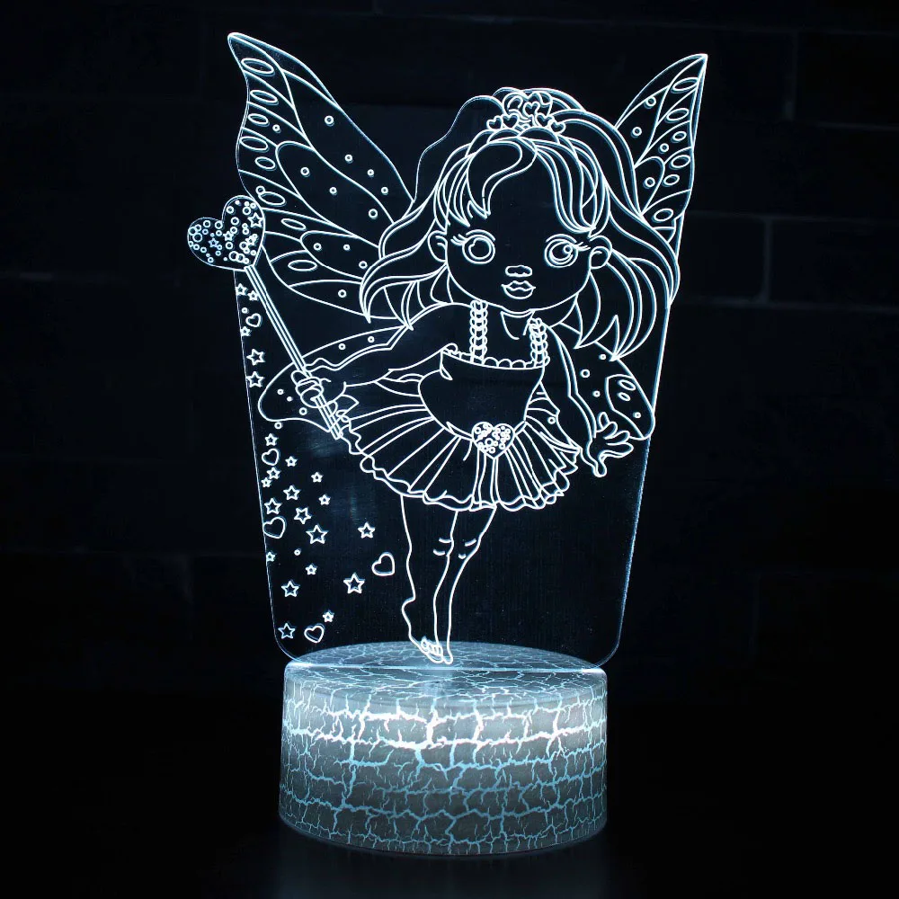 3D Led Lovey мультфильм 7 цветов изменить сенсорный Настольная лампа Usb Бабочка Фея