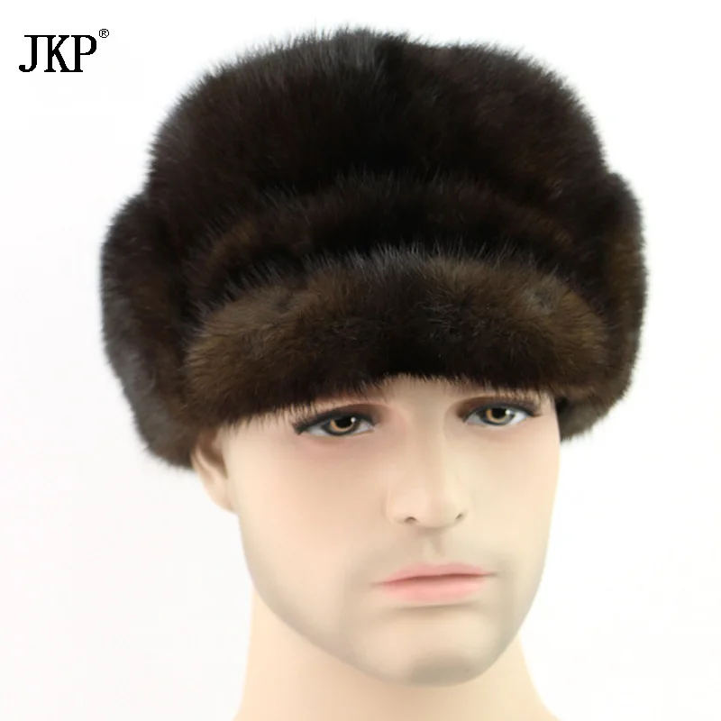 Men's New Arrival Trapper Natural Mink Fur Genuine Knight Black and Mahogany Quality Fashion Winter Hats Christmas ZD-06