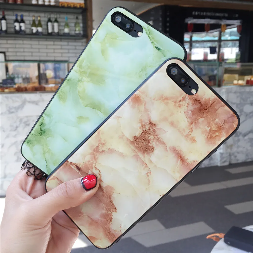 Цвета закаленное стекло чехол скины для APPLE IPHONE 7 8 PLUS X 6 S плюс роскошный мраморный