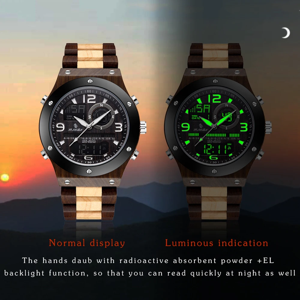 Натуральные Деревянные Мужские часы наручные с двойным дисплеем цифровые Relogio