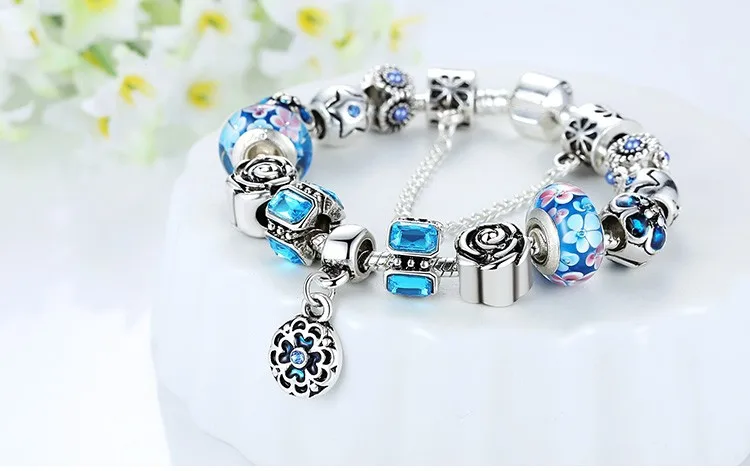 AliExpress,, серебряная цепочка, новая мода, сделай сам, бусины, браслеты-шармы для женщин, ювелирные изделия XCH1836