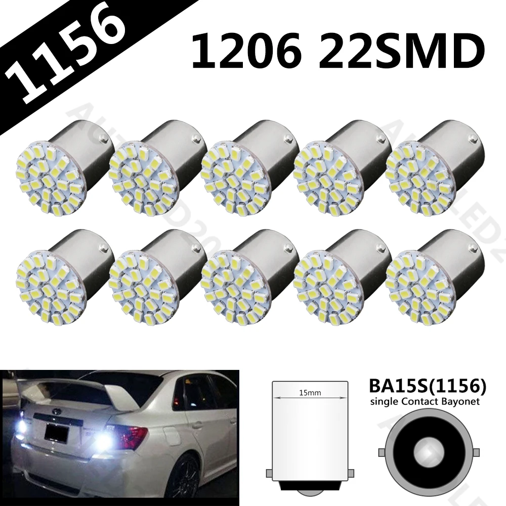 10 шт. 1156 BA15S P21W светодиодные лампы 1206/3020 22 SMD белые автомобильные клиновидные