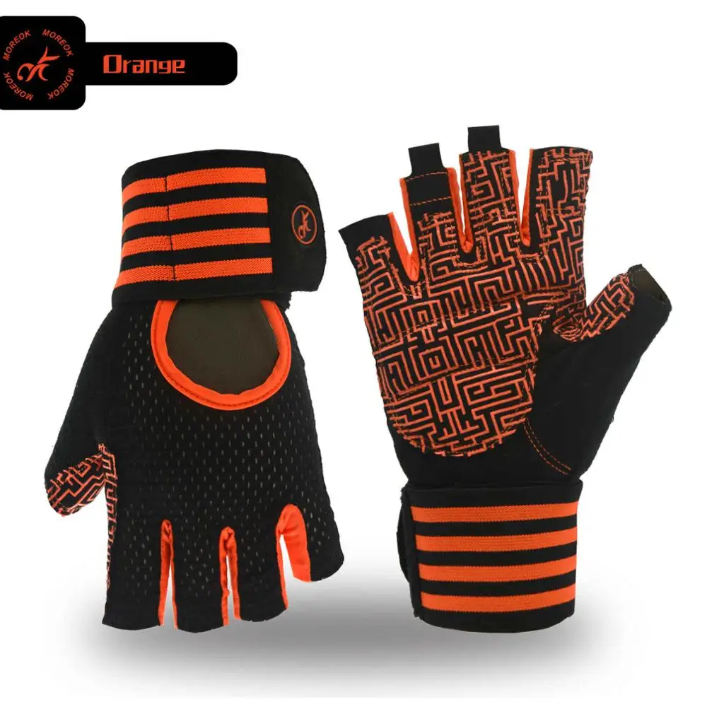 MK100-1Orange MOREOK лайкра тренажерный зал фитнес тренировки тяжелая атлетика перчатки дышащие противоскользящие планки с регулируемым ремешком - Цвет: MK100-1Orange