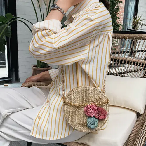 Тканые праздничные круглые соломенные сумки женская летняя сумка из ротанга