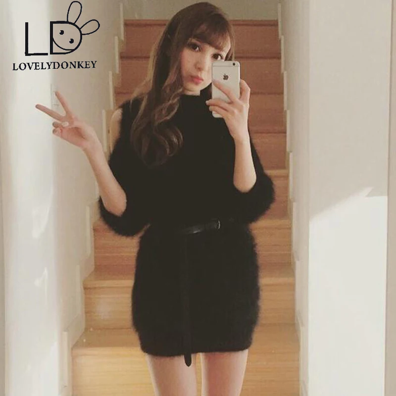 LOVELYDONKEY подлинный норковый кашемировый свитер женские пуловеры вязаные с утечкой