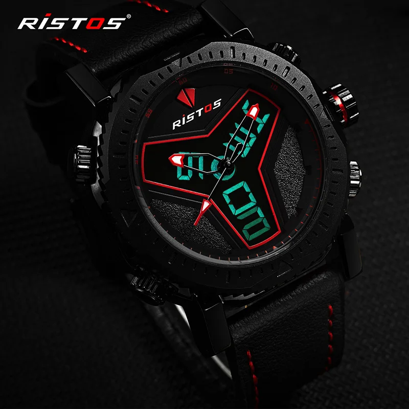 RISTOS повседневные военные мужские кварцевые часы модные аналоговые цифровые