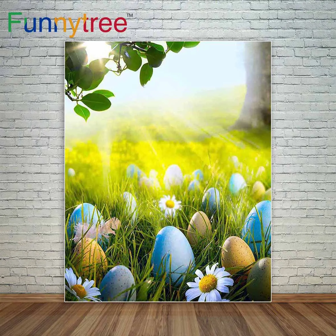 

Easter background Easter Eggs Grass Daisies Sunshine Leaves Nature decorations for home party new photographic