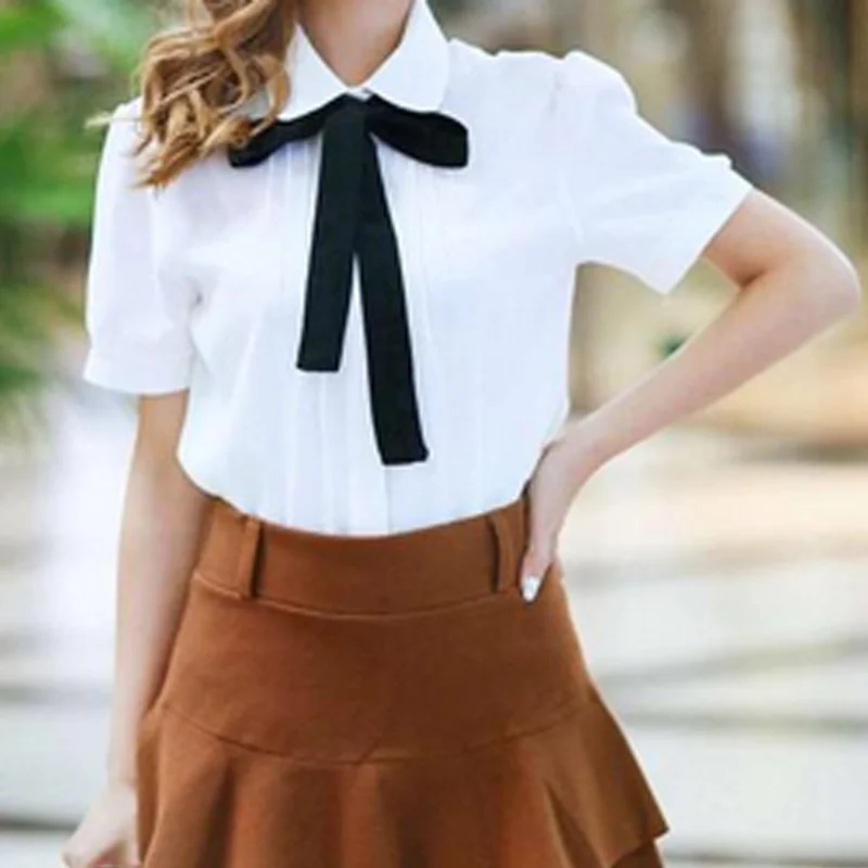 Блузка женская белая с бантом и воротником Питер Пен|white blouse|white blouse fashionladies blouses |