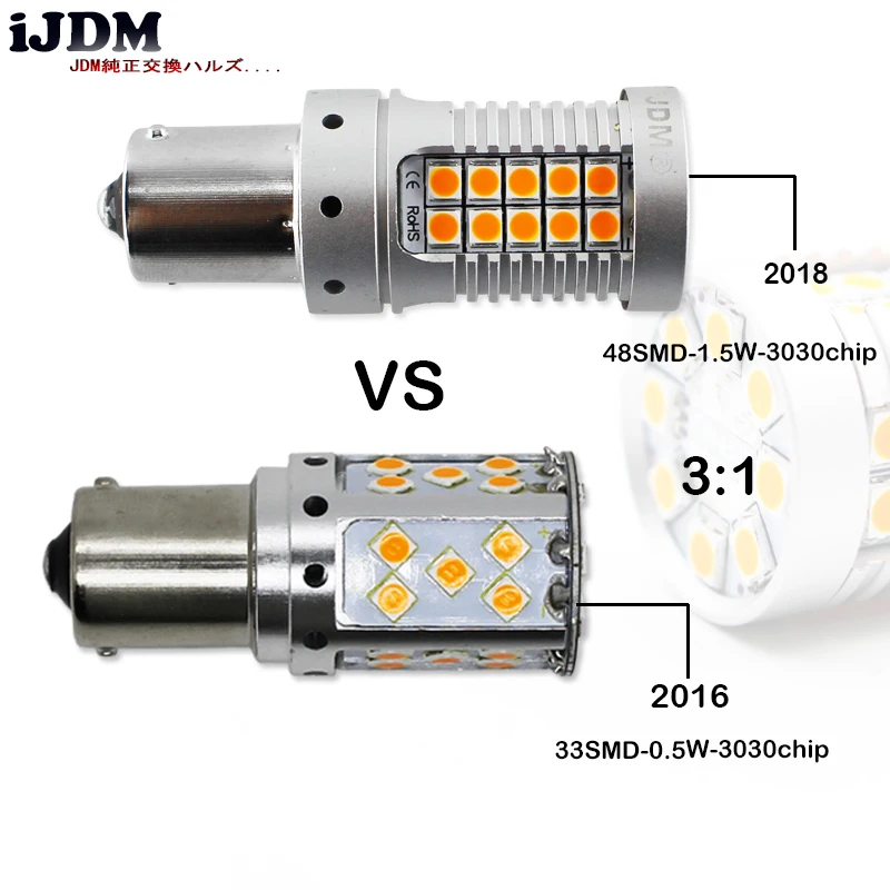 IJDM 4 шт. Canbus без ошибок 1156 светодиодный гипервспышки Желтый Янтарный 3030 7506 P21W BA15S