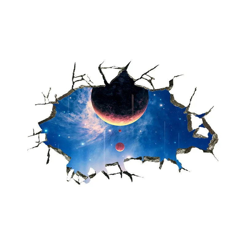 3D Broken Universe Planet Space Night Wall Stickers For Home Decoration Hole Mural Art Diy Kids Room Living Decals | Дом и сад
