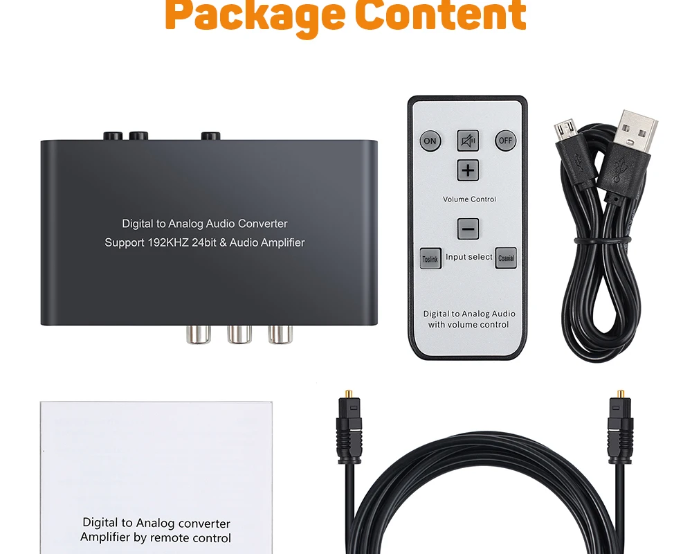Neoteck DAC Digital to Analog Audio Converter With Remote Control Volume Control With Optical Cable Toslink Coaxial to RCA 3.5mm